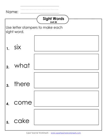 Letter Stampers (Unit 20)  Sight Words Worksheet
