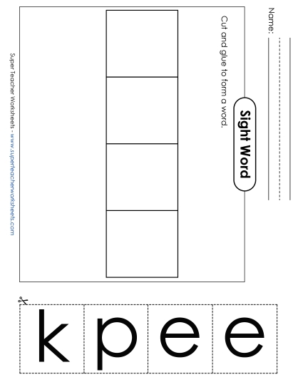 Large Cut-and-Glue: Keep Sight Words Individual Worksheet
