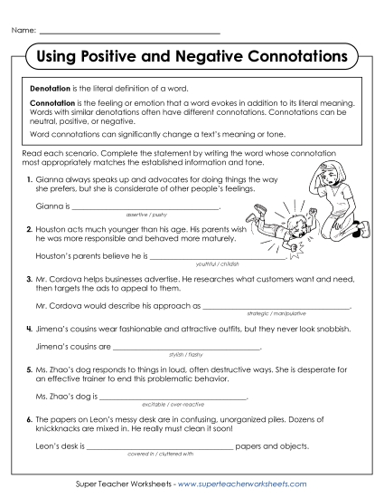 New Choose the Word with the Appropriate Connotation Worksheet New Choose the Word with the Appropriate Connotation Worksheet