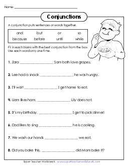 Choosing & Writing Conjunctions Worksheet