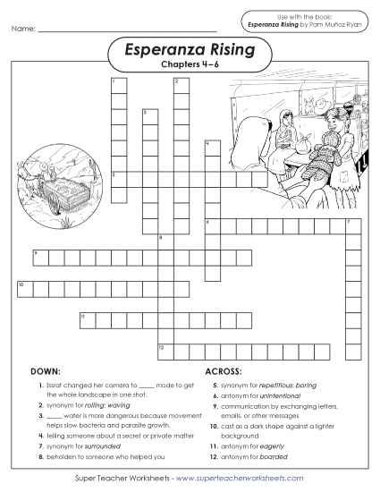 New Vocabulary Crossword for Chapters 4–6 <br>(Esperanza Rising) Worksheet New Vocabulary Crossword for Chapters 4–6 <br>(Esperanza Rising) Worksheet