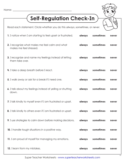 New Self-Regulation Check-In Worksheet
