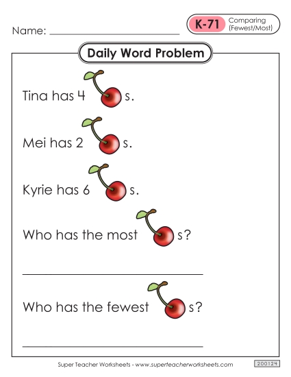 Daily Word Problems  K-71 through K-75 Worksheet