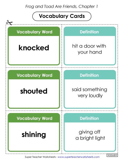 Vocabulary Cards for Chapter 1 Free Book Frog And Toad Worksheet