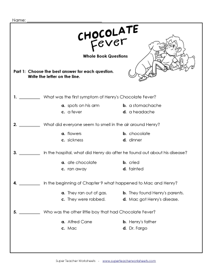 Whole Book Questions Book Chocolate Fever Worksheet