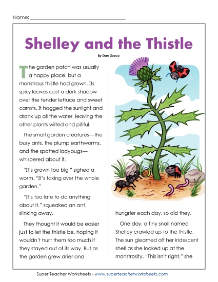 New Shelley and the Thistle (Bravery) Worksheet