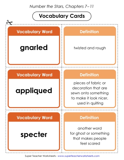 New Chapters 7–11 Vocabulary Cards Worksheet