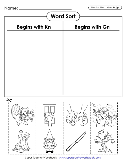 New Kn- or Gn- Word Sort Worksheet New Kn- or Gn- Word Sort Worksheet