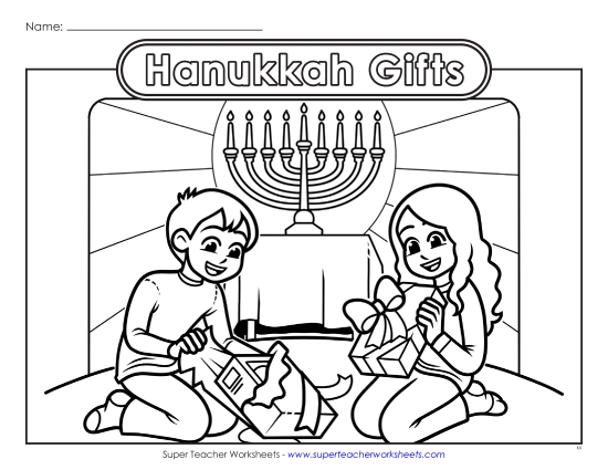 New Hanukkah Gifts Coloring Page Worksheet