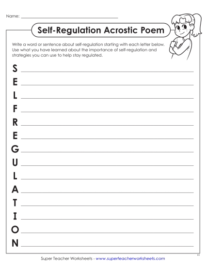 New Self-Regulation Acrostic Poem Worksheet