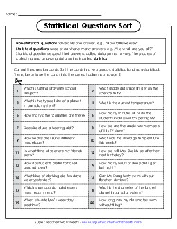 Statistical Questions Sort Statistics Worksheet