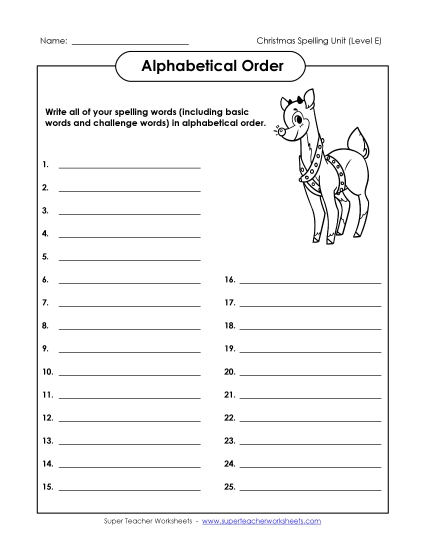 ABC Order: Write List Free Spelling E Worksheet