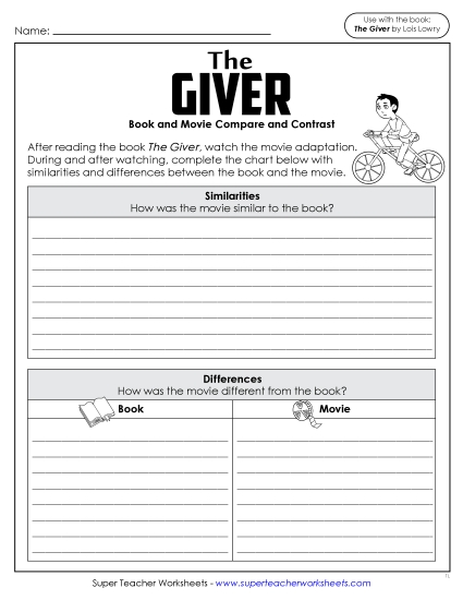 New Movie-Book Compare & Contrast Graphic Organizer Worksheet