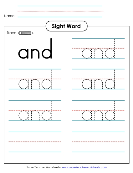 Trace the Word: And Free Sight Words Individual Worksheet