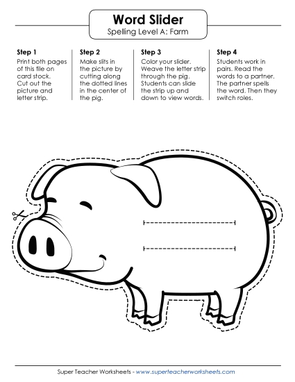Word Slider (A-Farm Words) Spelling A Worksheet