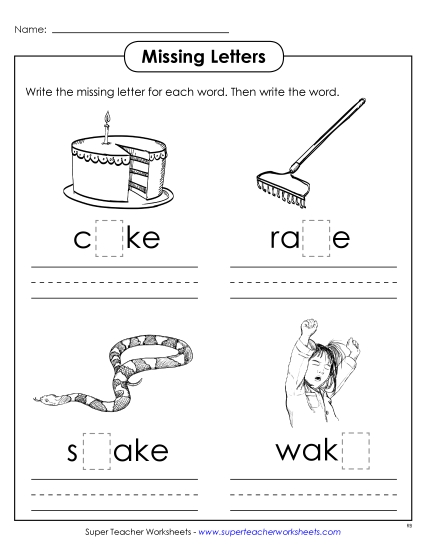 Missing Letters (-ake) Word Families Worksheet