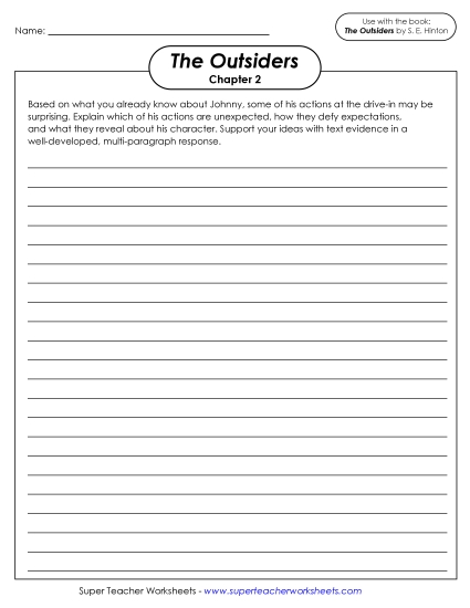New Chapter 2 Writing Prompt: Johnny at the Drive-In Worksheet New Chapter 2 Writing Prompt: Johnny at the Drive-In Worksheet