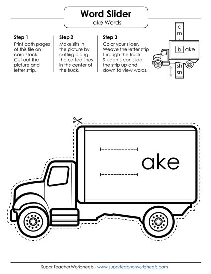 Word Slider (-ake Words) Word Families Worksheet