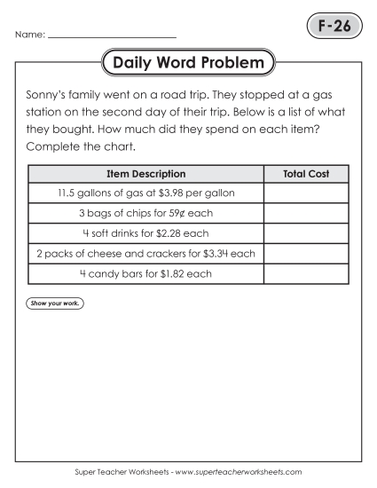 New Daily Word Problems<BR>F-26 through F-30 Worksheet New Daily Word Problems<BR>F-26 through F-30 Worksheet