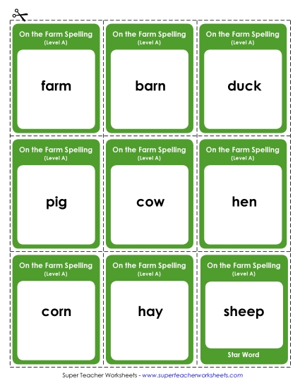 Flashcards (A-Farm Words)  Spelling A Worksheet
