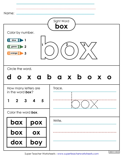 Worksheet 4: Box Sight Words Individual Worksheet