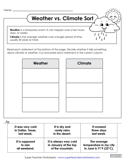 Weather vs. Climate Sort (Cut & Glue) Worksheet