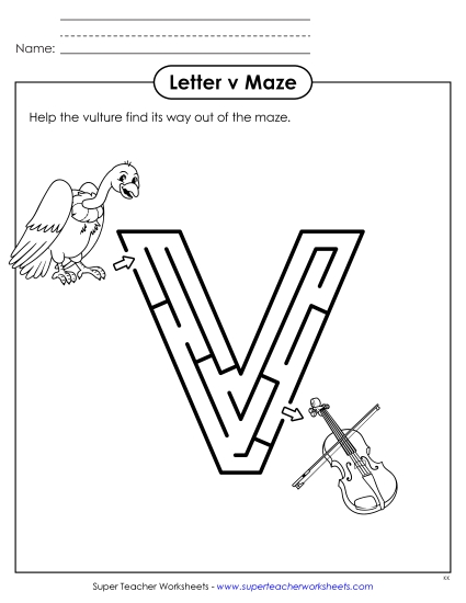 New Lowercase Letter v Maze Worksheet