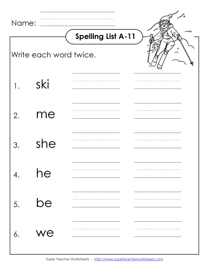 Write Twice (A-11) Spelling A Worksheet