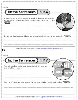 Fix the Sentences F-146 through F-150 Worksheet