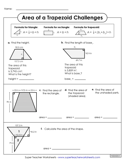 Area of Trapezoids Challenges (Advanced) Worksheet