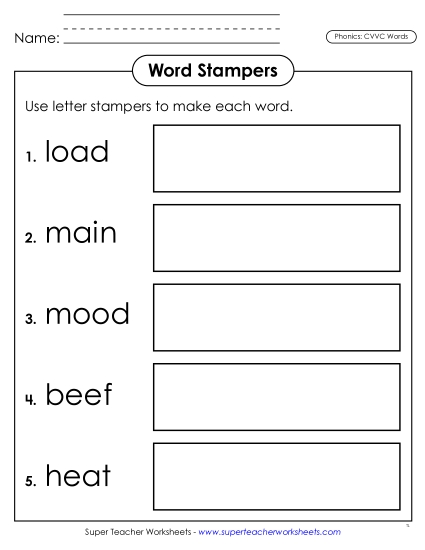 New Word Stampers (CVVC Words) Worksheet New Word Stampers (CVVC Words) Worksheet