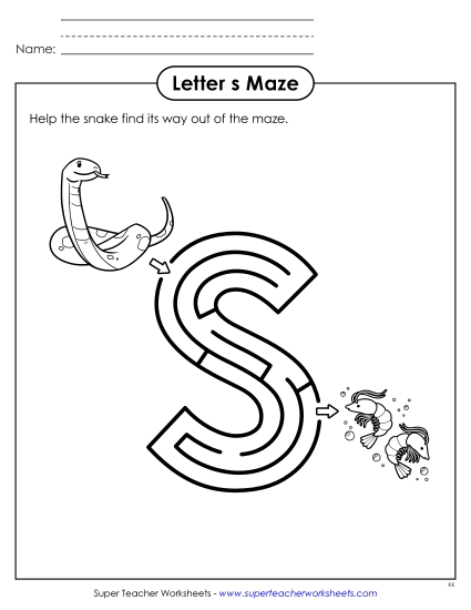New Lowercase Letter s Maze Worksheet