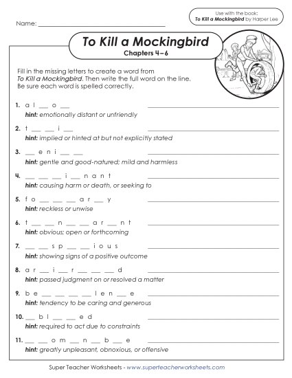 New Vocabulary Activity For Chapters 4–6<br>Complete the Word Worksheet