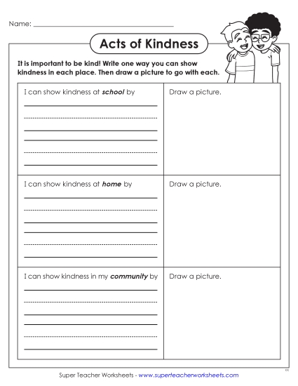 New Acts of Kindness: Examples and Pictures<br>(Primary Lines) Worksheet New Acts of Kindness: Examples and Pictures<br>(Primary Lines) Worksheet