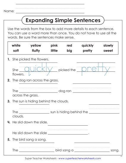 New Expanding Simple Sentences With Adjectives & Adverbs Worksheet