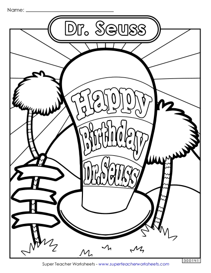 Happy Birthday Dr. Seuss Coloring Page Coloring Pages Worksheet