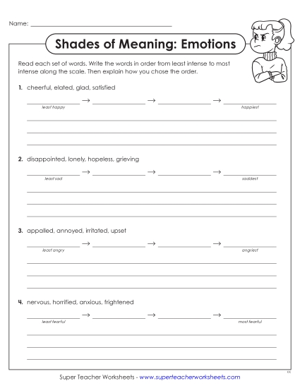 New Shades of Meaning: Emotions Worksheet