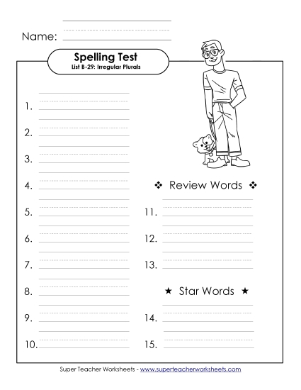 Spelling Test (B-29) Spelling B Worksheet