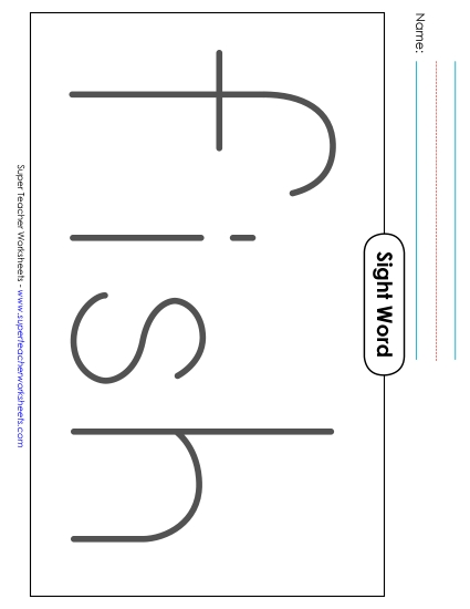 Big Trace: Fish Sight Words Individual Worksheet