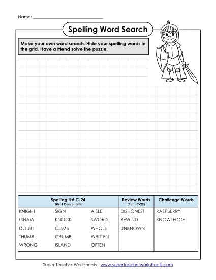 Make-a-Search (C-24) Spelling C Worksheet