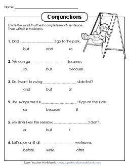 Conjunctions (Circle & Fill In) Worksheet