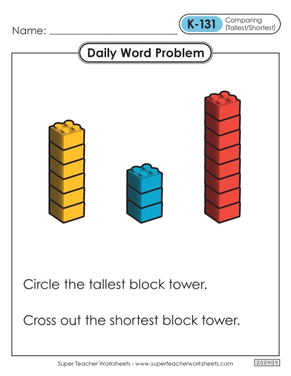 Daily Word Problems  K-131 through K-135 Worksheet