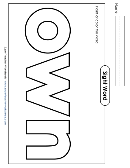 Paint or Color: Own Sight Words Individual Worksheet