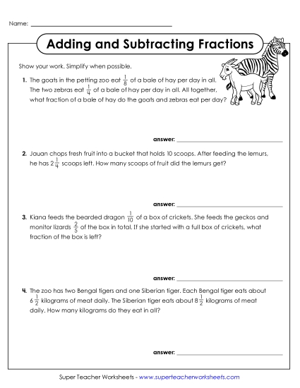New Adding & Subtracting Fractions at the Zoo Worksheet New Adding & Subtracting Fractions at the Zoo Worksheet