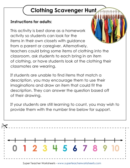 New Clothing Scavenger Hunt Worksheet