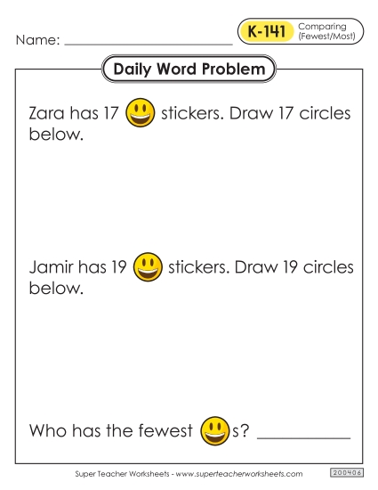 Daily Word Problems  K-141 through K-145 Worksheet