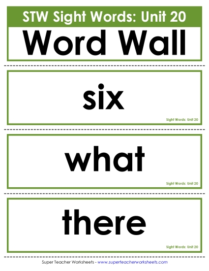 Pocket Chart or  Word Wall (Unit 20) Sight Words Worksheet