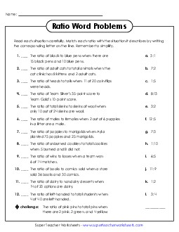 New Ratio Word Problems Matching Worksheet