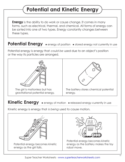 New Potential and Kinetic Energy Anchor Chart Worksheet