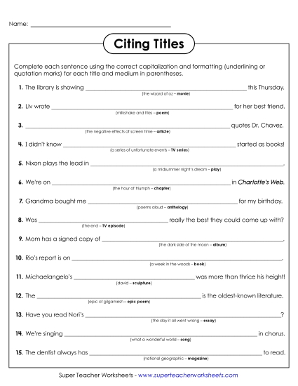 aFormatting Titles (Practice Only)